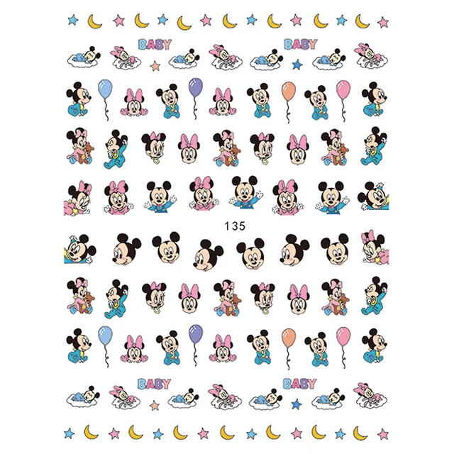 1PCS Disney Cartoon Anime Collection Star Design Nail Sticker Mickey Mouse Donald Duck Lion King Mermaid Stitch Nail Slider HC135