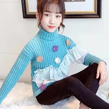 

Girl Sweater Kids Baby Outwear Tops 2021 Applique Fleece Thicken Warm Winter Autumn Knitting Flexible Children Clothing