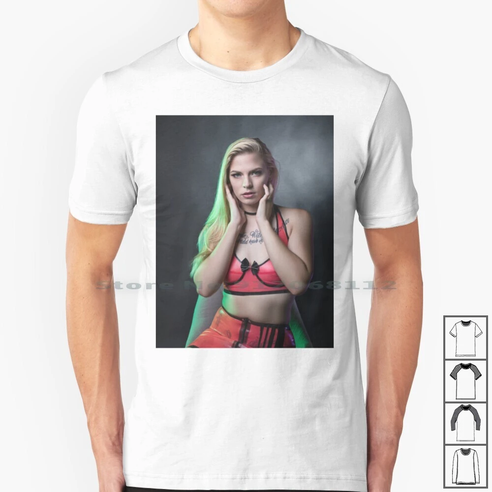 Sexy Blonde Woman In Pink Latex T Shirt