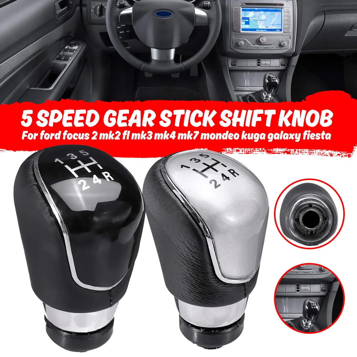 

5 speed 6 Speed PU leather Gear Stick Shift Knob For Ford Focus 2 MK2 FL MK3 MK4 MK7 for Mondeo Kuga for Galaxy for Fiesta