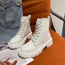  Women Ankle Boots Fashion Autumn 2021 Casual Female White Chelsea Booties Punk Gothic Shoes Platform Short Leather Combat Boots 