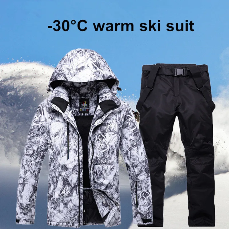 New Mens Ski Suit Super Warm Waterproof Windproof Snowboard Jacket Winter Snow Pants Suits Male Skiing Snowboarding Sets
