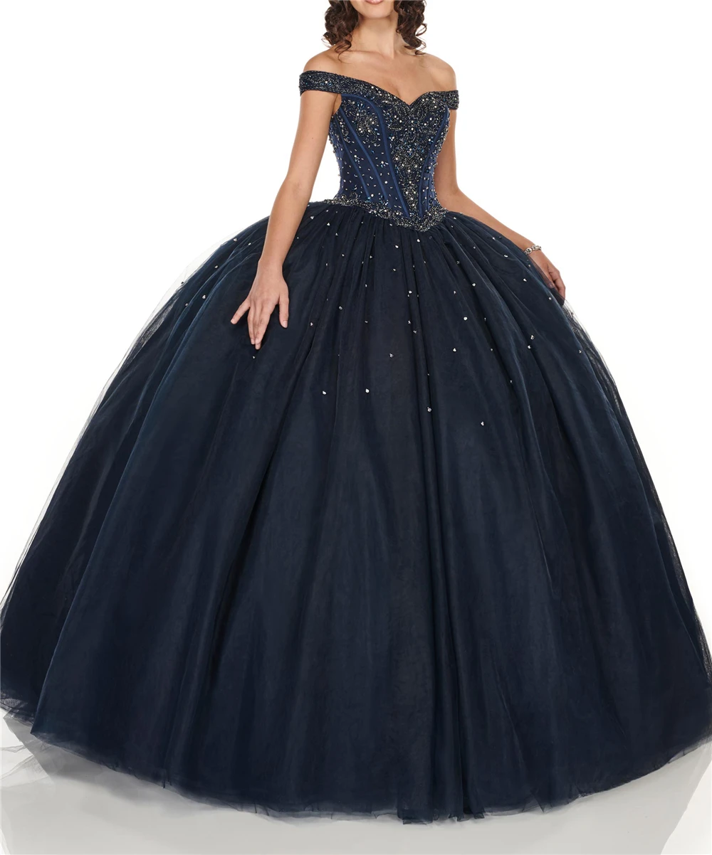 Изысканный Vestido Robe De Ball, милое платье, 16, синее, с открытыми плечами, vestido de 15 Anos, на заказ, Vestidos De Quinceaneras Dres