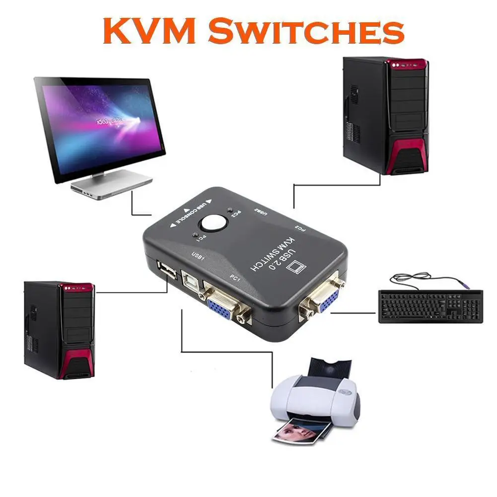 VGA коммутатор 2 в 1 выход vga kvm два хоста поделиться монитором usb клавиатура мышь компьютер