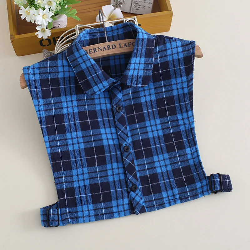 

Women Plaid Fake Collar Blouse Vintage Detachable Shirt Collar for Woman False Collar Lapel Blouse Top Female Faux Col