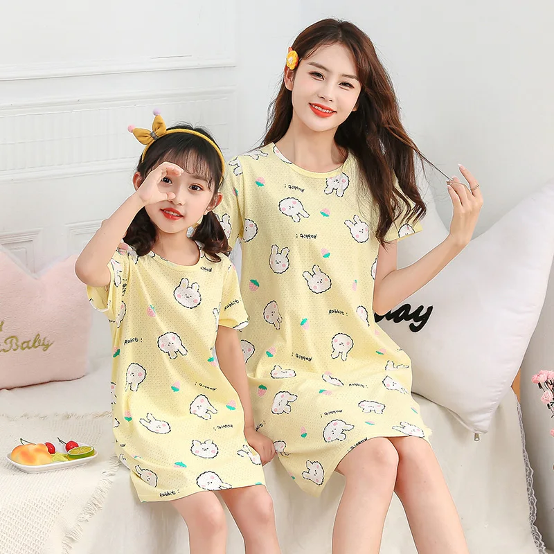 Girls Nightgowns Cotton Kids Pajamas Dress Sleeping Night Wear Dresses for Daughter & Mom Mamas Children Summer Sleepwear Lace baby boy pajamas Sleepwear & Robes