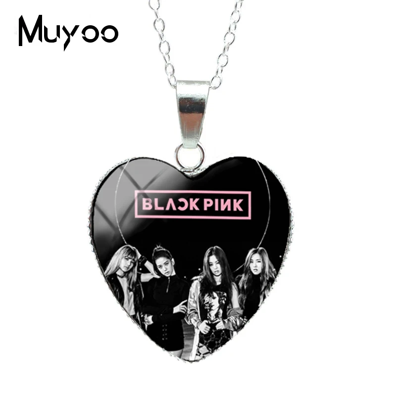 11 Новая мода Корея Поп BLACKPINK группа сердце бижутерия со стеклянными кабошонами ожерелье ручной работы Сердце Подвески Подарки для поклонников HZ3 - Окраска металла: 11