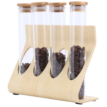 

Wooden Coffee Beans Tea Display Rack Stand Glass Test Tube Sealed Storage Decorative Ornaments Cereals Canister for Barista