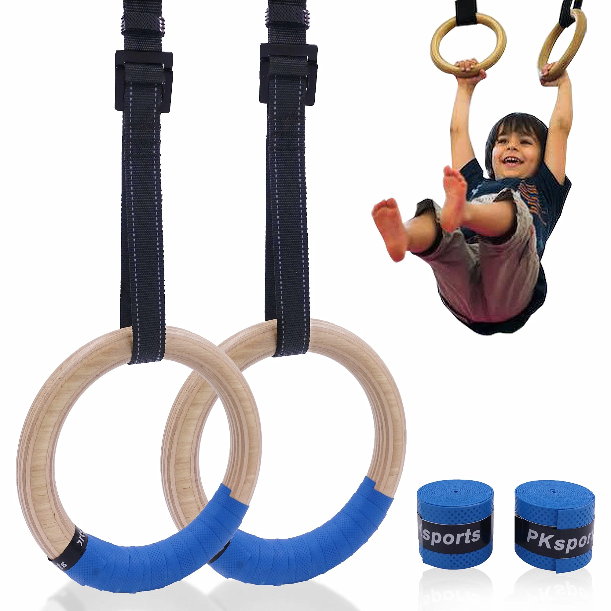 Wooden Gymnastic Rings for Kids 25mm Gym Ring with Adjustable Straps Buckles Indoor Fitness Crossfit Home Playground Gym Pull up
