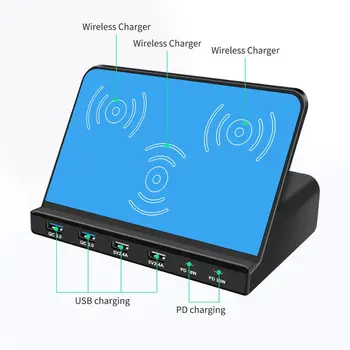 

100W Multi-Port USB PD charger smartphone pad Wireless charging output 2 Type-C 6 port 2 USB-A dual QC 3.0 fast charging 18W 30W