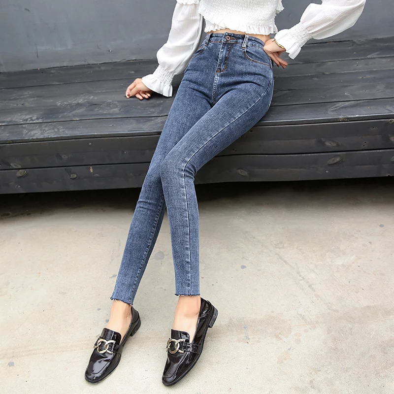 Женские обтягивающие джинсы с высокой талией, джинсы стрейч, Осень-зима, узкие женские джинсы с высокой талией, джинсовые узкие брюки, черные джинсы, Femme