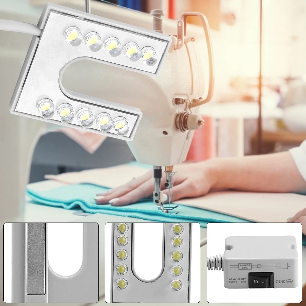 10 светодиодный портативный светильники для швейной машинки светодиодный светильник Магнитная Монтажная база лампа на гибкой ножке для всех светильники для швейной машинки ing AC 110-265V