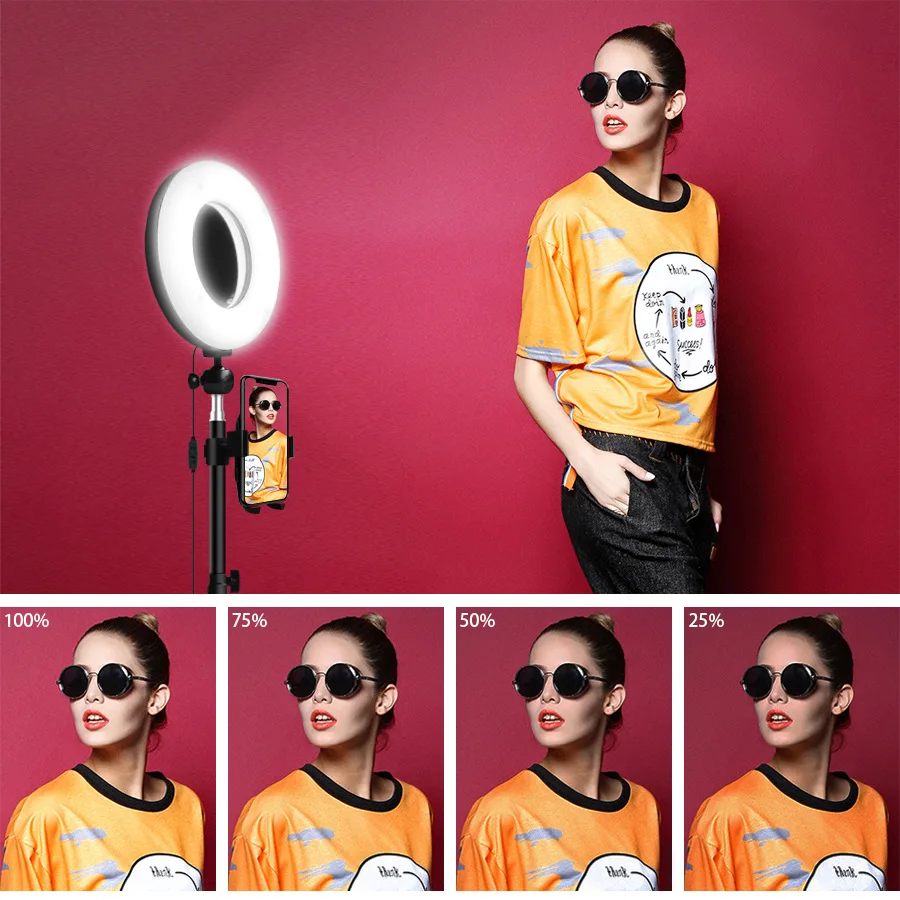  Photography makeup mirror LED Selfie Light 22CM Dimmable make up Camera Phone Lamp Table Tripods ph