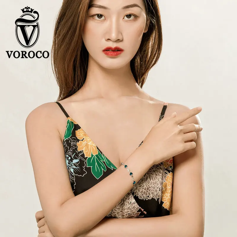 VOROCO,, 925 пробы, серебряный, голубой, океанское сердце, регулируемый браслет для женщин, элегантный подарок на день рождения, свадебное ювелирное изделие, BKB163