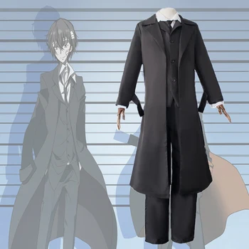 

Anime Bungou Stray Dogs Dazai Osamu Cosplay Costume Black Times Suit Halloween Party Fancy Outfit Set
