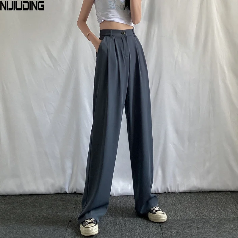 NIJIUDING Summer High Waist Female Suit Pants 2020 Streetwear Ladies Loose Trousers Casual Thin Women Floor-length Wide Leg Pant NIJIUDING Summer High Waist Female Suit Pants 2020 Streetwear Ladies Loose Trousers Casual Thin Women Floor-length Wide Leg Pant