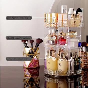 

Rotating Cosmetics Storage Box Diamond Pattern Transparent Cosmetic Case Skin Care Product Display Box