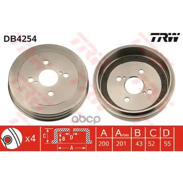 Db4254_барабан Тормозной! Toyota Yaris 1.0-1.5/1.4hdi 99 Trw/Lucas Db4254 TRW/Lucas арт. DB4254