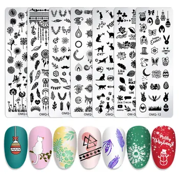 

Nail Printing Stamp Template Marbled butterfly Christmas Tree Snowflake Flower Leaves Nail Polish Transfer Stencil Manicure Tool