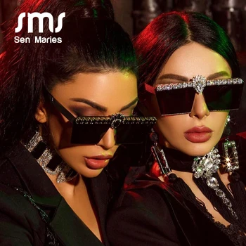 

Vintage Women Square Sunglasses 2020 Luxury Diamond Sun Glasses Rhinestone Female Eyewear Metal Frame Mirror Shades UV400 Gafas