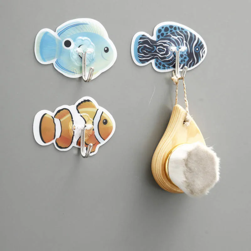 

3Pcs Fish Shape Multifunction Kitchen hook Home Ornament Durable No Scratches Wall Mounted Self Adhesive Sticky Hook