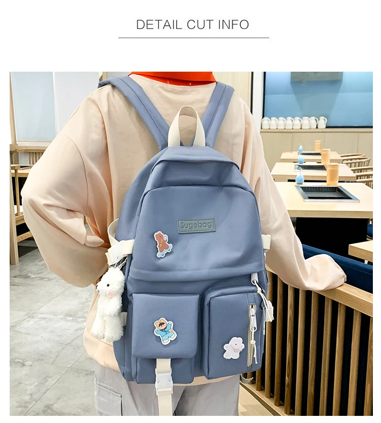 NEW 5 Piece Set backpacks fashion canvas kawaii female Korean Shoulder bag Casual College Students backpack School bag for girl