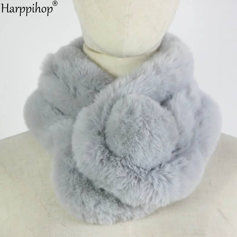 light grey Зимний теплый шарф-кольцо, плюшевый шарф-Кольцо из искусственного кроличьего меха, однотонный воротник, женская зимняя мягкая для шеи теплые шарфы - Цвет: light grey