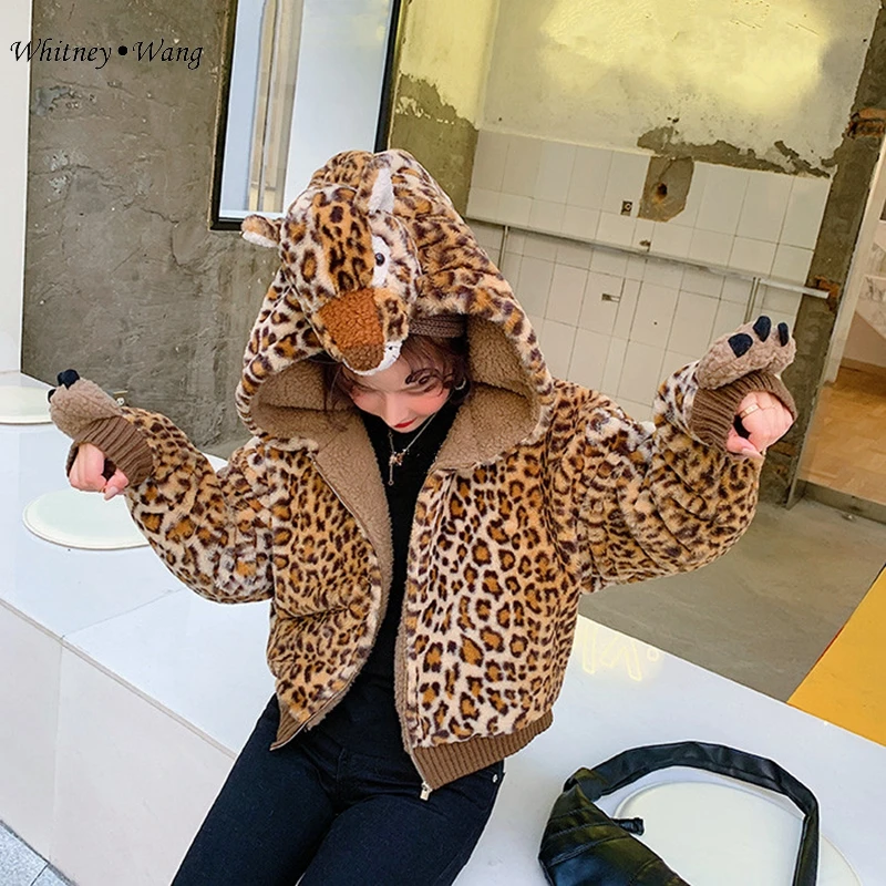 WHITNEY WANG осень зима мода уличная 3D пантера искусственный мех пальто женское теплое Толстое Зимнее пальто Верхняя одежда