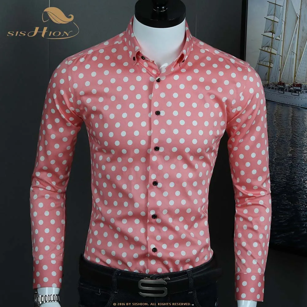 SISHION Autumn Casual Men Dots Vintage Shirts Long Sleeve Cotton QY0338 Black Plus Size Single Breasted Slim Shirt Men