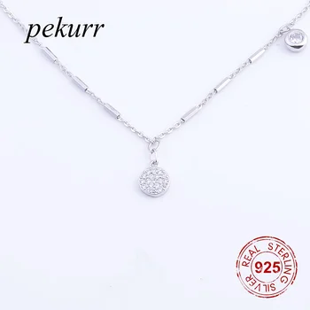 

Pekurr 925 Sterling Silver Round Circle Necklaces For Women Long Round Tube Chain Silver Zircon Bead Pendants Fashion Jewelry