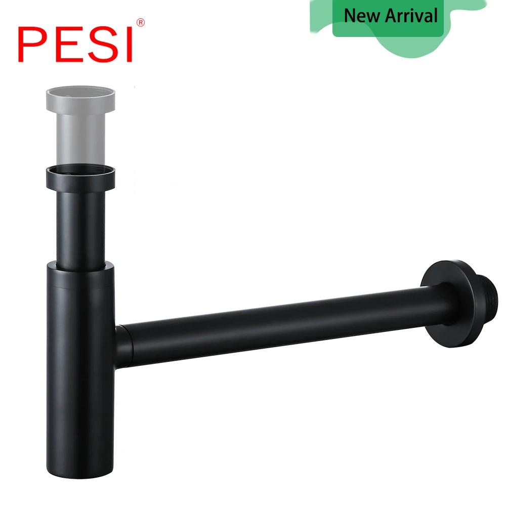 Sifone Di Lusso Nero Opaco Di Alta Qualità In Ottone Corpo Bacino Bottiglia Idraulica P-Trap Tubo Di Lavaggio Scarico Bagno Lavandino Kit Di Scarico S