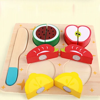 

Kids Wooden Toy Kitchen Cut Fruits Vegetables Dessert Cooking Food Cutting Pretend Play Early Educational Children Toys