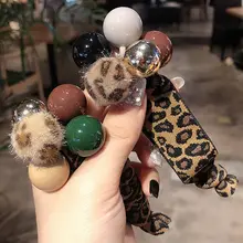 Кожаный чехол со смайликом и леопардовым узором, повязка на голову в Корейском стиле с пушистыми шариками, повязка для волос, аксессуары для волос, головной убор