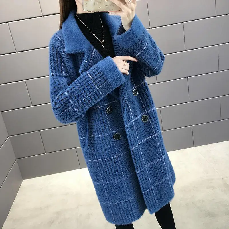 Fashion Korean Style Long Wool Coat Women Streetwear Plaid Plus Size Outwear New Autumn Ladies Turndown Collar Woolen Coats - Цвет: 2