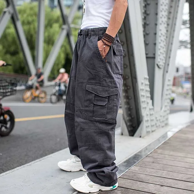 Yujun Trendy Loose Baggy Cargo Pants Men Casual Hiphop Harem Cotton  Straight Trousers Wide Leg Plus Size Streetwear Clothing