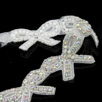 

10Yards Rhinestone Ribbon Silver Applique Hotfix Rhinestone Trim AB Crystal Bow Patch Wedding Belt Sash