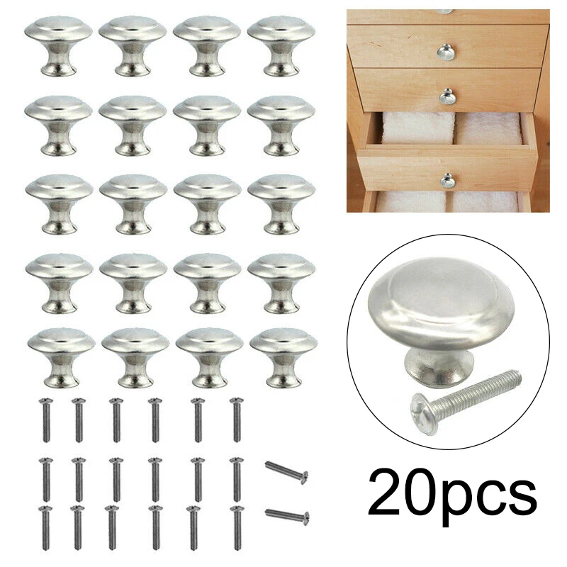 

20pcs Stainless Steel Knobs Screws Home Drawer Wardrobe Knob Drawer Pulls Cabinet Door Handles Accessories