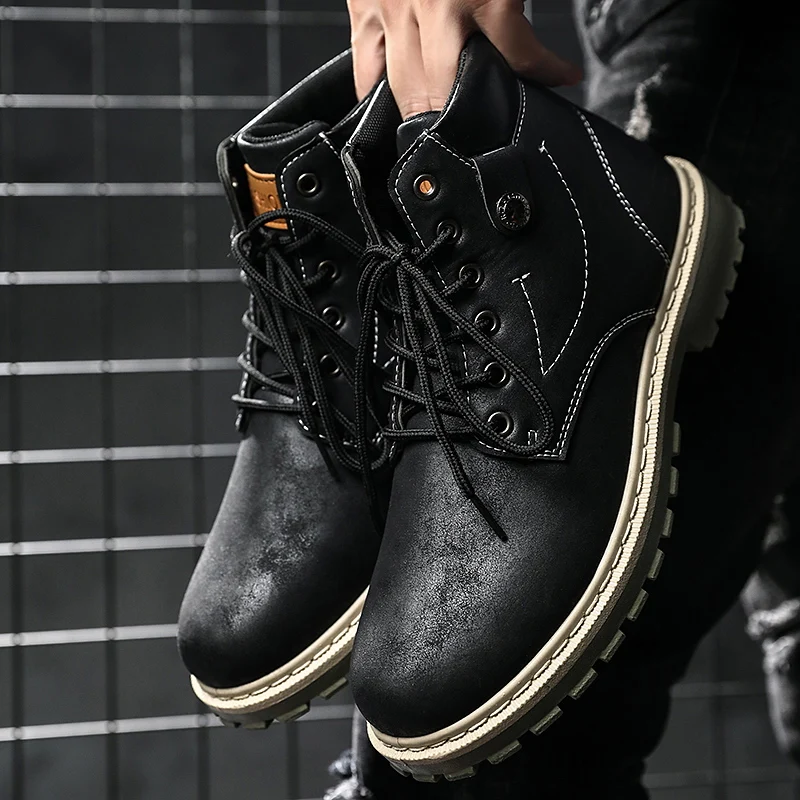 

Men Autumn-Winter Shoes Comfortable Fashion Genuine Leather Snow Boots Waterproof Boots Martin Boots Lace-up Oxfords