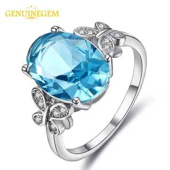 

Jewepisode New 925 Sterling Silver Oval Gemstone Blue Topaz Rings for Women Engagement Anniversary Valentine's Day Jewelry Ring