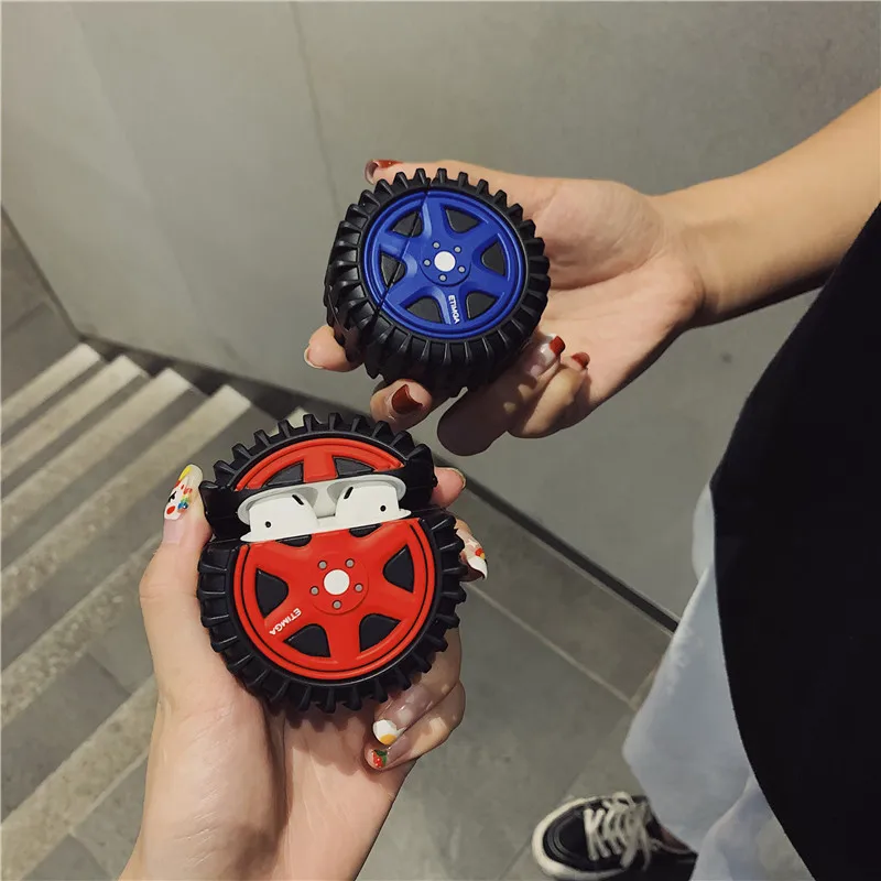 

For AirPod 1 2 Case 3D Cool Cartoon Red Blue Wheel Tire Soft Silicone Wireless Earphone Case For Apple Airpods Case Cover Funda