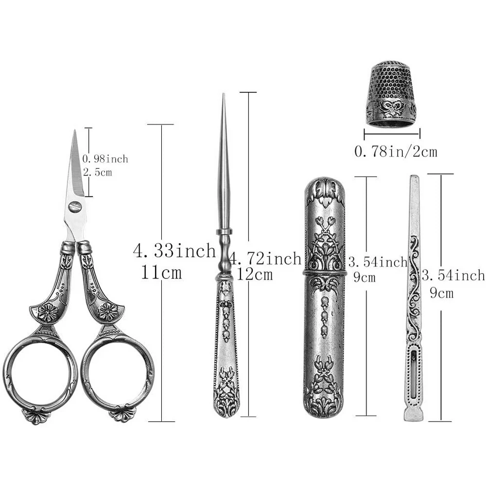 tubo de armazenamento agulha awl agulha dedal retro tesoura costura terno