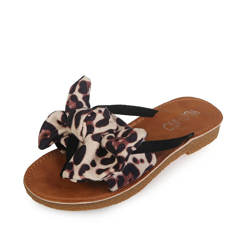 SAGACE 2020 Leopard Print Slippers Women Summer Beach Casual Shoes Retro Ladies Slipper Sexy Bowknot Design Flat Sandals | Спорт и