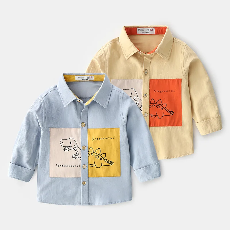 

New Spring Children Shirts Fashion Cartoon pattern Printing Cotton Long Sleeves Boy's Shirts For 2-7 Years Kids shirts Clothing