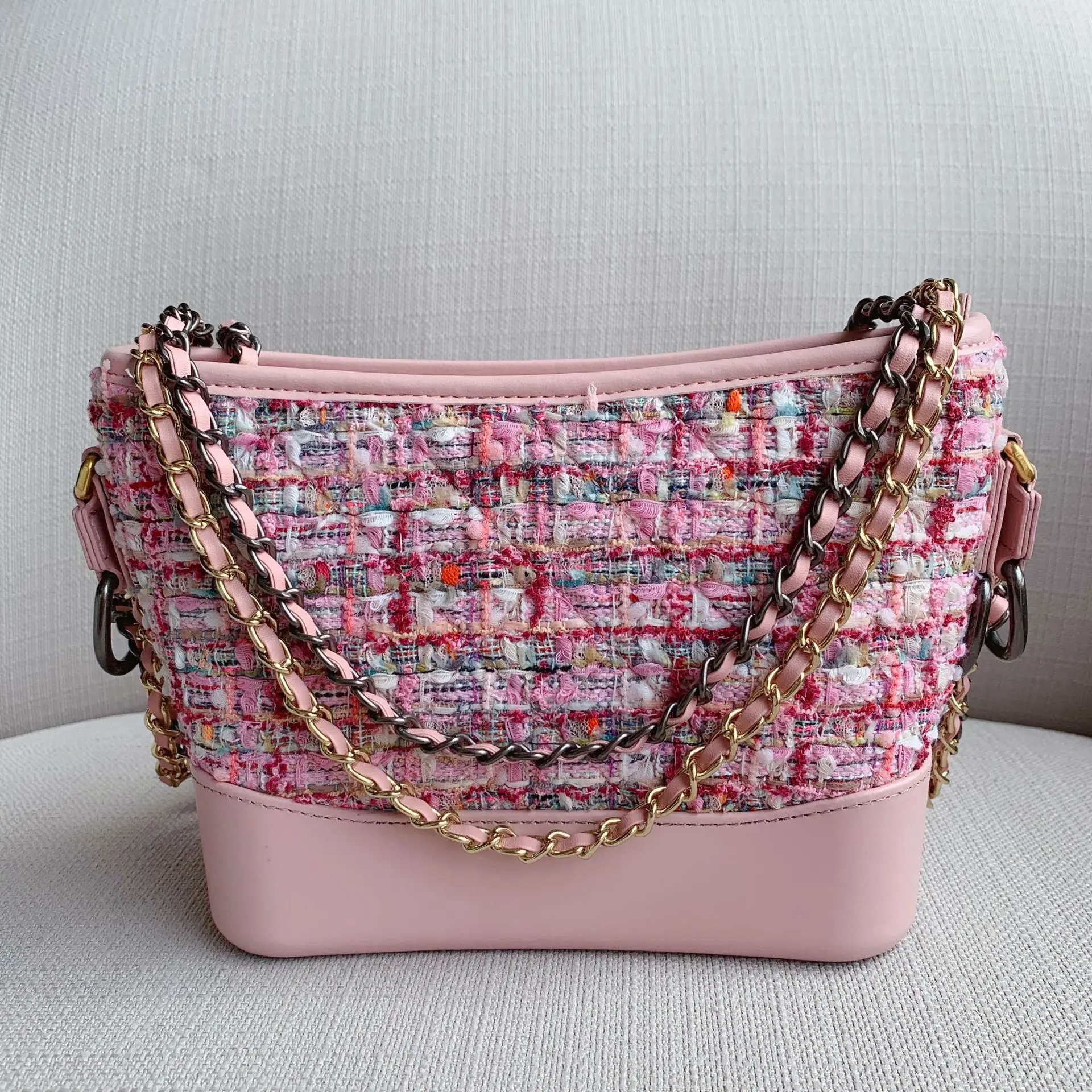 

Small Fragrant New Style Wool Woolen Cloth Woven Bag Diamond-Quilted Chain Shoulder Hand Classic WOMEN'S Bag Leather