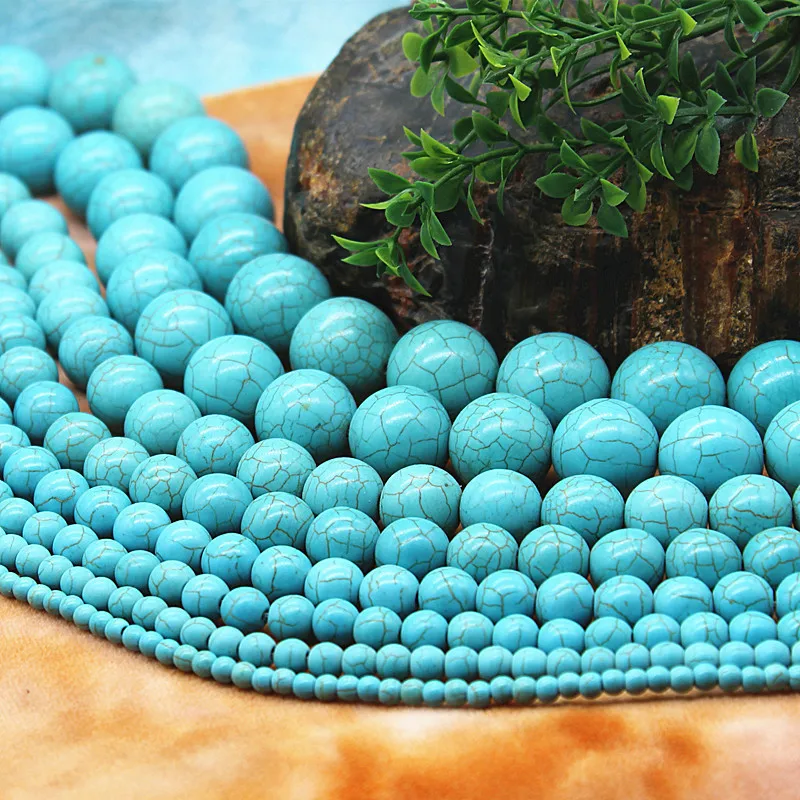 

Natural turquoise loose beads 4-16mm semi-precious stones green pine beads make necklace DIY bracelet 39cm