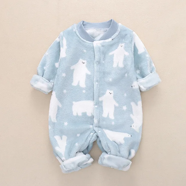Autumn & Winter Newborn Baby Clothes Dinosaur Print Baby Boy Romper Warm Infant Baby Boy Girl Soft Fleece Jumpsuit Pajamas Baby Bodysuits for boy Baby Rompers