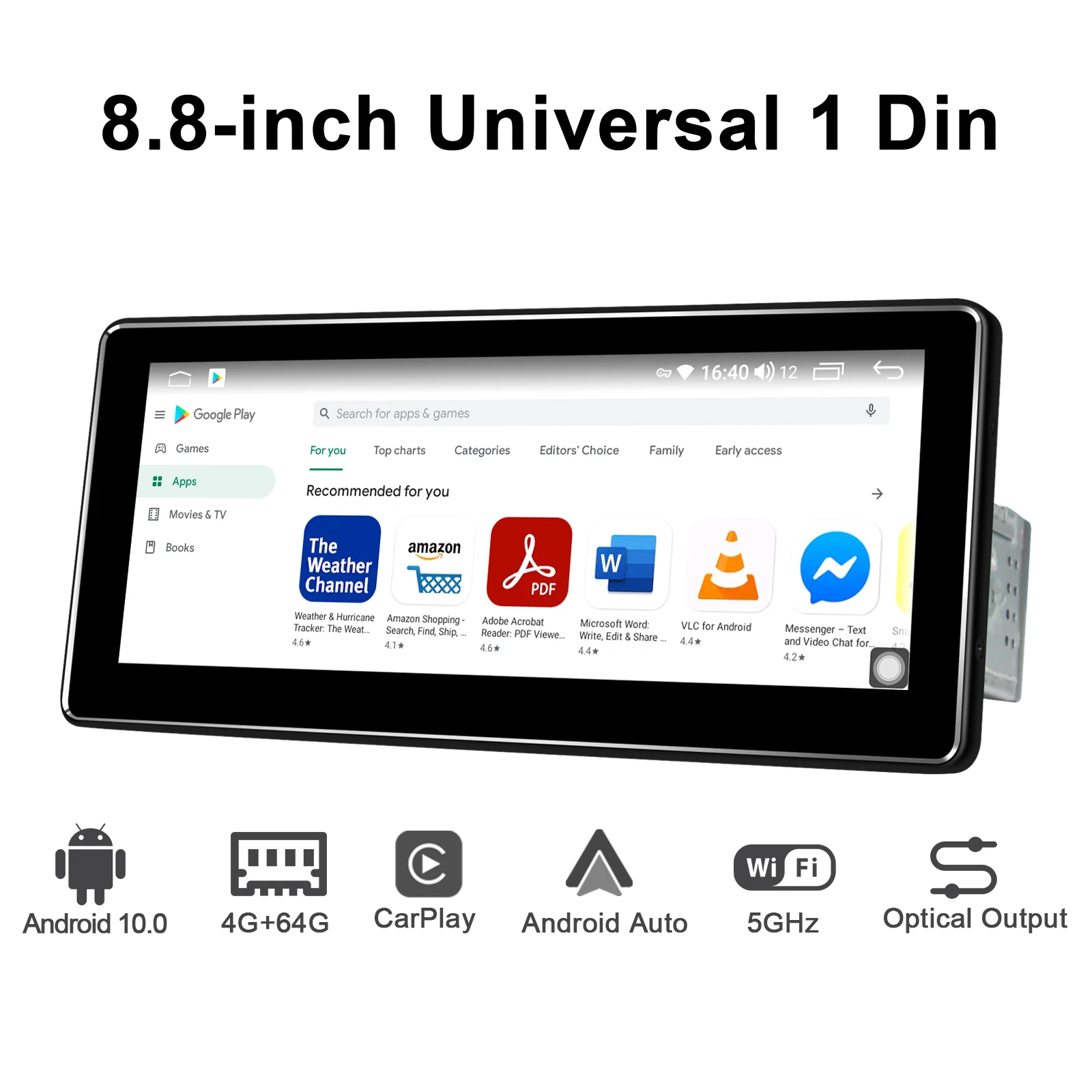 

8.8 inch Car Radio GPS Navigation 4GB RAM&64GB ROM head unit stereo universal 1 din Android 10 video player support 4G/Carplay