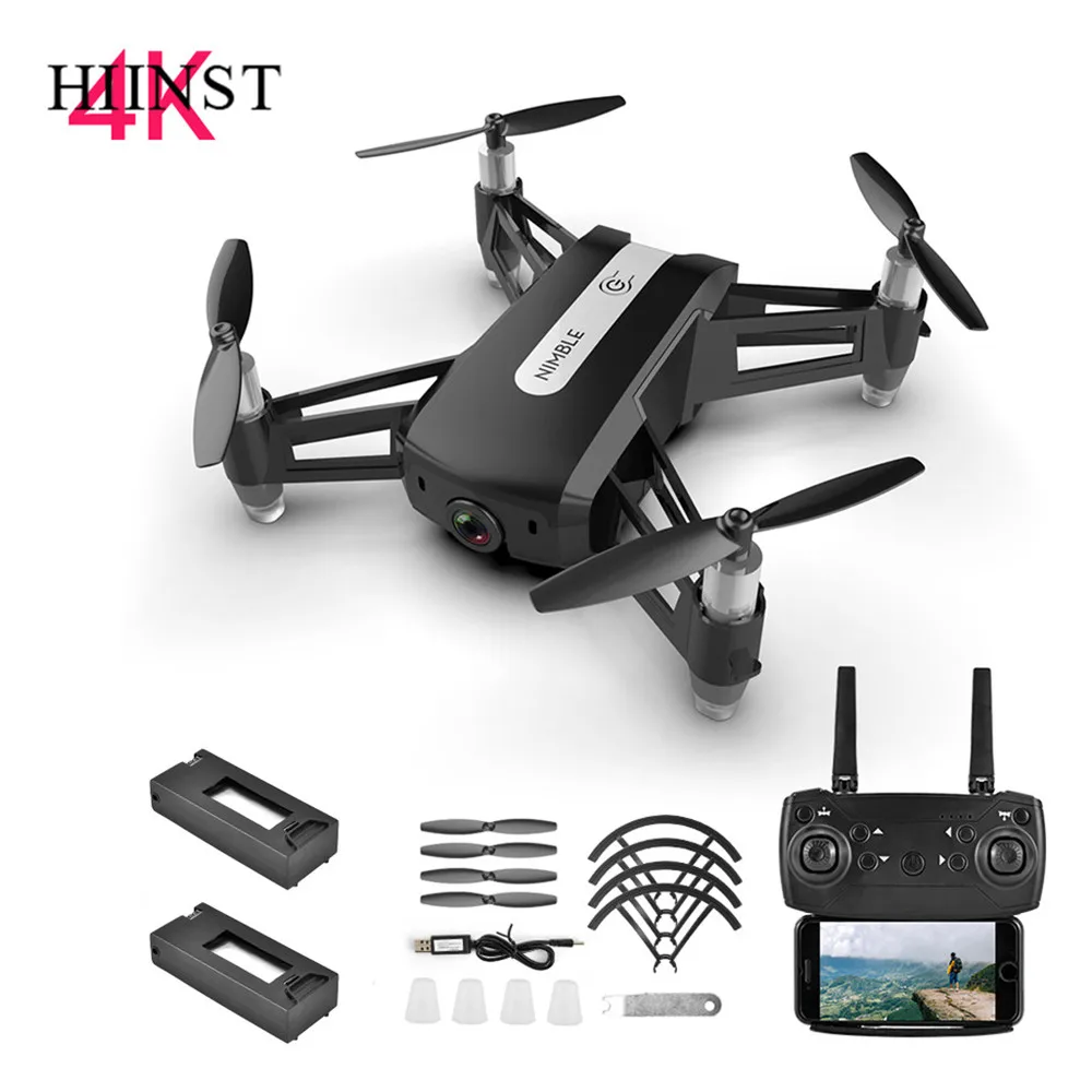 Черный Hiinst 2,4G мини Радиоуправляемый Дрон WiFi 4K HD камера 4 канала Дрон RC Квадрокоптеры с USB защитной крышкой вертолет дистанционного управления - Цвет: Черный