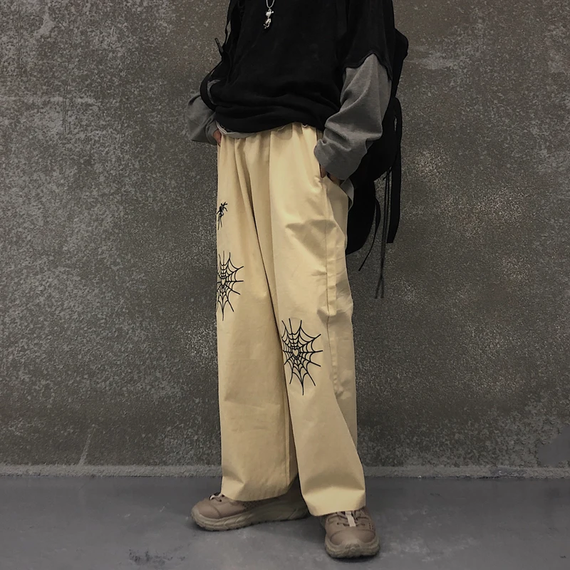 Вышивка Графический панк свободные брюки карго эластичный пояс карманные брюки для женщин и мужчин Уличная Корейская Harajuku штаны беговые Большие размеры