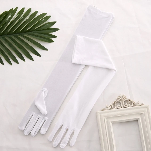 Stretch Satin White Glove Long Bridal Gloves Black Red Elbow Length Women Dance Party Wedding Gloves Full Finger Guantes Boda White